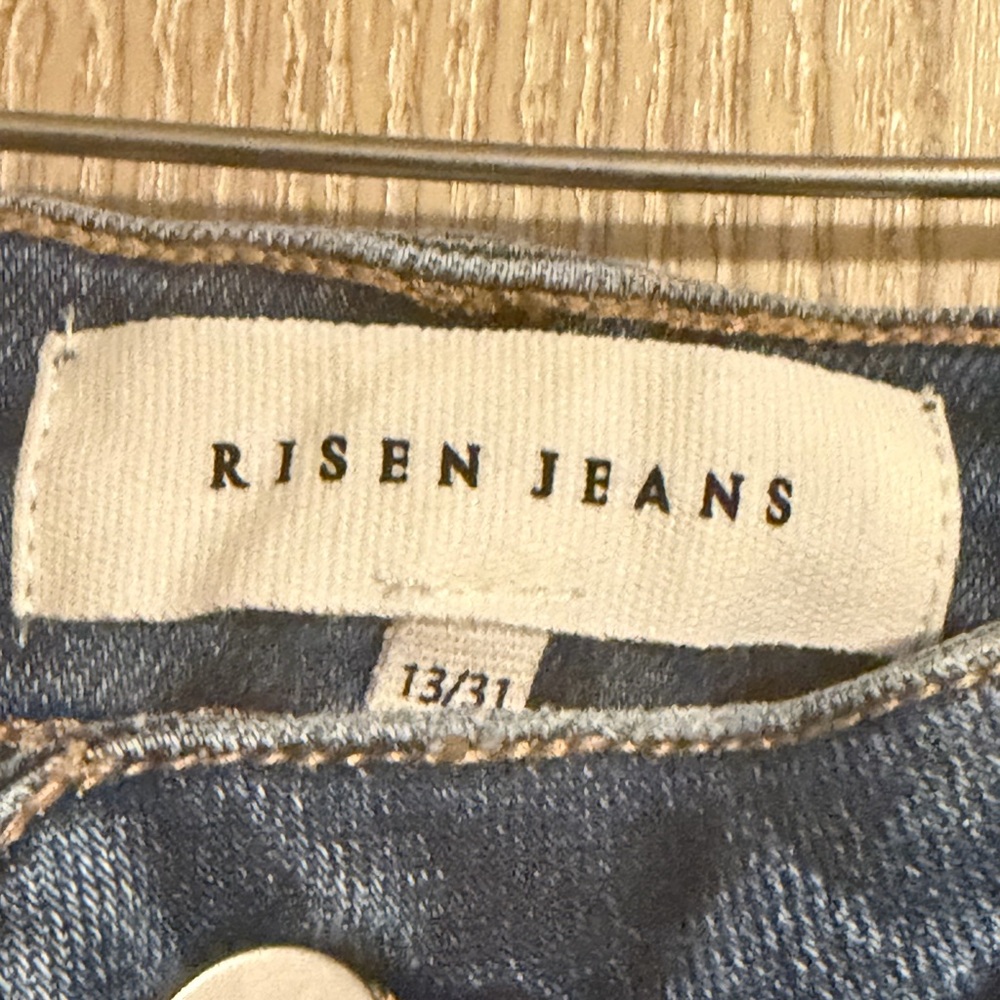 Risen Tessa Blue Distressed HIGH RISE CROP WIDE SIDE SLIT WITH FRAY HEM JEANS - Picture 6 of 10